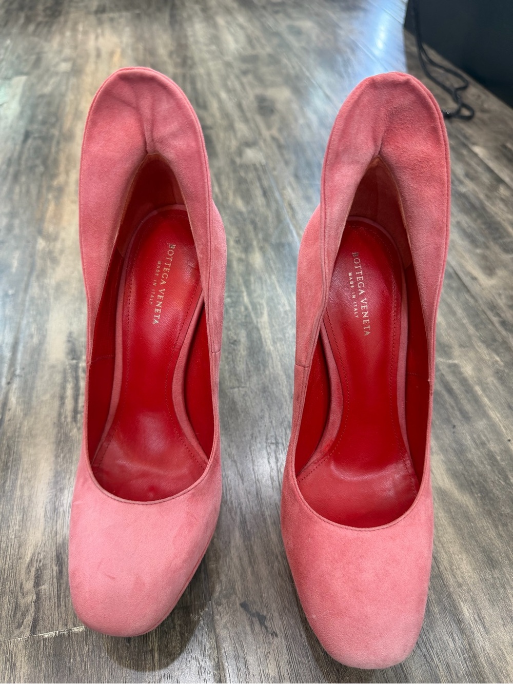 Bottega Veneta Coral Pink Suede High Heel Pumps